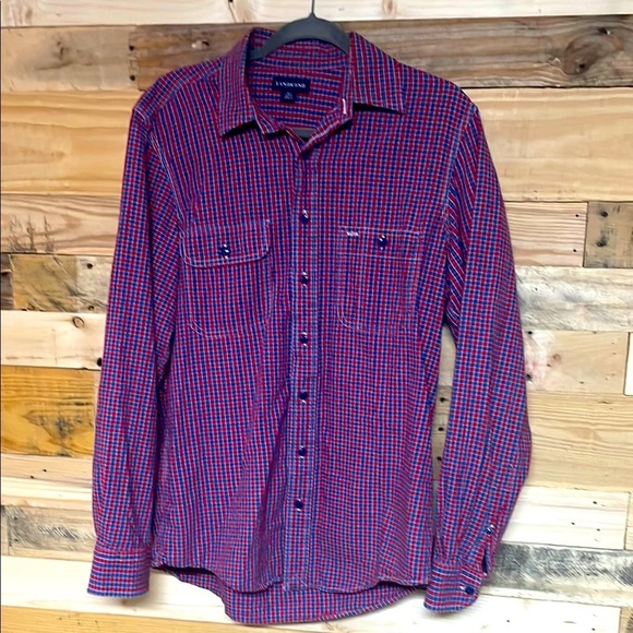 Lands’ End Size Med Tall Red & Blue Checker Plaid Button Down Long Sleeve Shirt - Picture 1 of 7